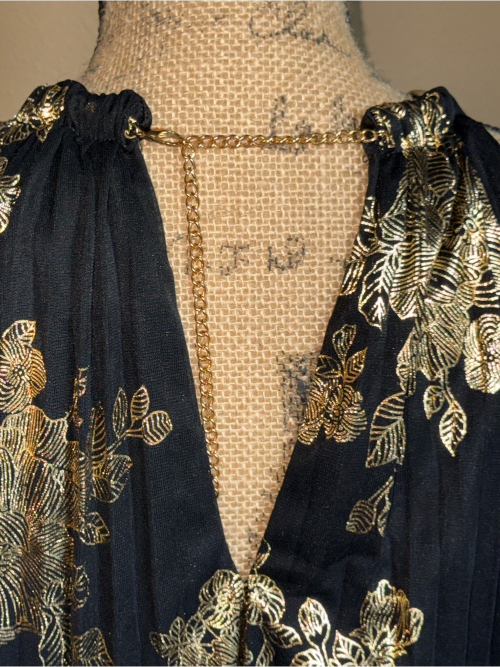 Black & Gold Metallic Floral Halter Maxi Dress - Picture 6 of 9